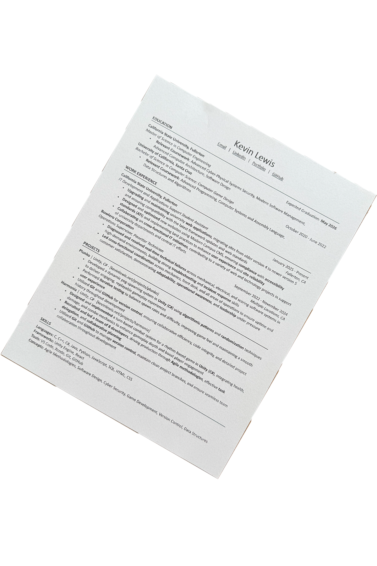 Kevin Lewis's resume