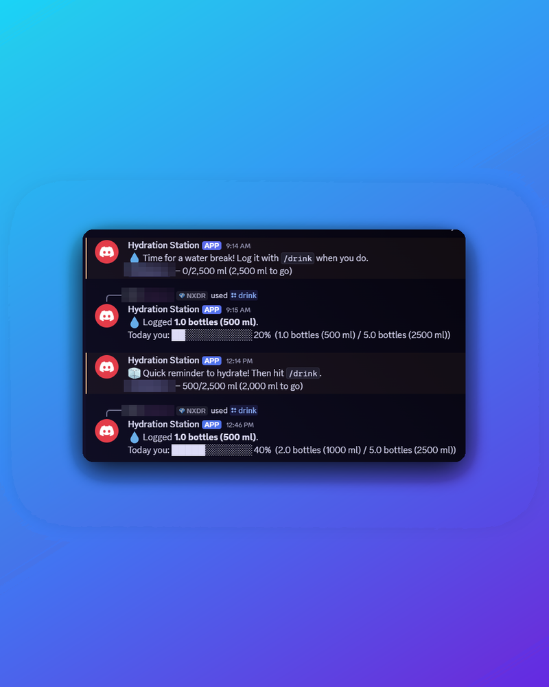 Hydration Station Discord bot preview